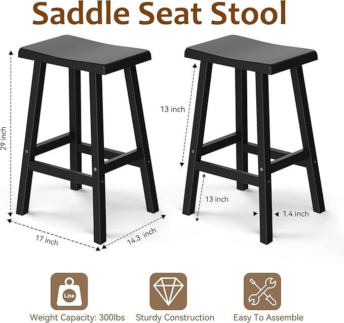 Bar Stools 29'' Outdoor Set of 2, Waterproof Modern Durable Resin Saddle Seat,Counter Stool Sturdy Modern Stylish, All-Weather Barstools for Patio, Balcony, or Kitchen Counter