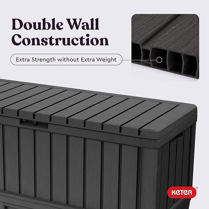 Deck Box 92 Gallon Resin Lockable Storage Bench, Dark Grey