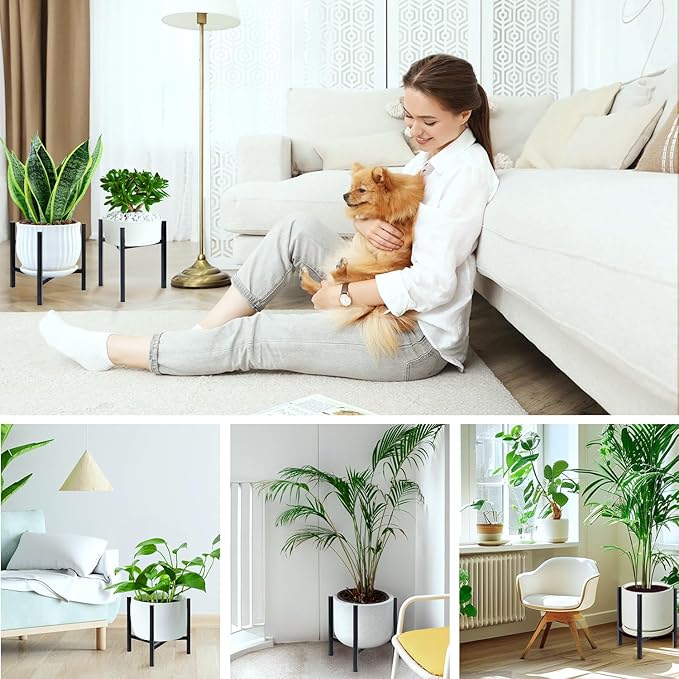 Airpark Plant Stand Indoor Adjustable, Metal Modern Plant Stand, Heavy Duty Stable Plant, Fit 8-12 inch Pots, Number of Items-3, Color-Black (Pot & Plant Not Included)
