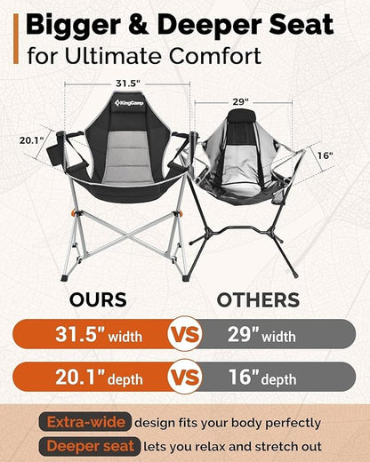 KingCamp Hammock Camping Chair, Swinging Portable Folding Camp Chairs for Adults Max 400lbs Heavy Duty Foldable Oversized Rocker with Aluminum Alloy Frame Cup Holder for Outdoor Beach Patio Sport