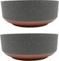 The HC Companies 8 Inch Round Plastic Succulent Capri Bowl Decorative Indoor Flower Succulent Planter Pot with Drain Plug Hole, Faux Concrete Color with Copper Bottom Color (2 Pack)