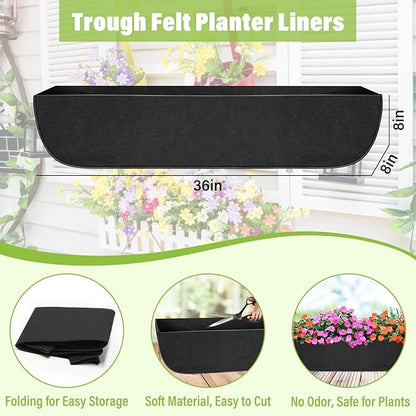 Riare 4 Pack 36 Inch Black Fabric Window Box Liners- Felt Square Trough Planter Basket Liners Replacement, Non-Woven Hanging Flower Plant Box Liner for Outdoor Plants Garden Fence- Avoid Birds Nesting