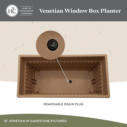 The HC Companies 30 Inch Venetian Window Planter Box with Drainage Plug, Lightweight UV-Resistant Plastic Indoor & Outdoor Planters, 2-Pack Flower Box for Garden & Home Decor, Warm Gray