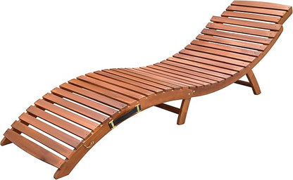 Devoko Patio Chaise Pool Lounge Outdoor Folding Wooden Lounge Chair for Outside Waterproof Lounge Chair (1Piece)