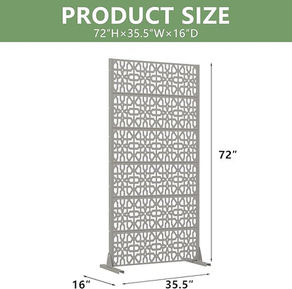 Casaphoria Metal Privacy Screen Outdoor, 72" H x 35" W Freestanding Decorative Privacy Screen for Patio Deck Balcony Garden with Stable Base, Grey-Perilla