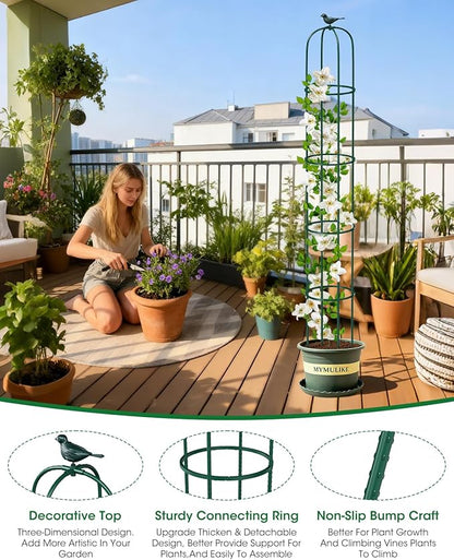 2PCS Garden Trellis for Climbing Plants, 6.2FT Rustproof Metal Pipe with Heavy Duty Plastic Coated, Garden Outdoor Indoor Potted Plant Support, Obelisk Garden Trellis for Climbing Vine (Green)
