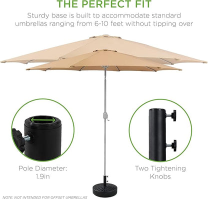 Best Choice Products Fillable Umbrella Base Stand, Round Faux Wicker Plastic Patio Umbrella Base Stand, Pole Holder for Outdoor, Lawn w/ 55lbs Weight Capacity, 2 Adjustment Knobs