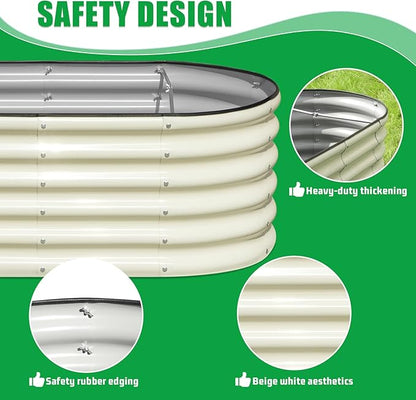 SnugNiture 3 Pcs 4x2x1.5ft Raised Garden Bed Outdoor, 17" Tall Galvanized Metal Planter Box, Oval Raised Garden Bed Kit for Planting Vegetables Plants Fruits, Beige White