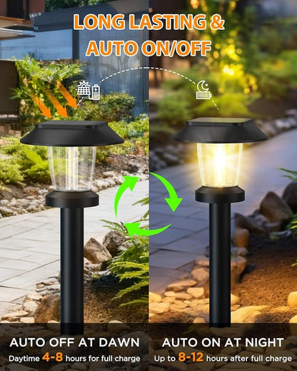 ALEPOD Solar Pathway Lights Outdoor - 8 Pack Solar Powered Garden Lights Waterproof IP65, Decor Landscape Lighting with Three Lighting Modes for Yard, Lawn, Walkway, Driveway, Warm White