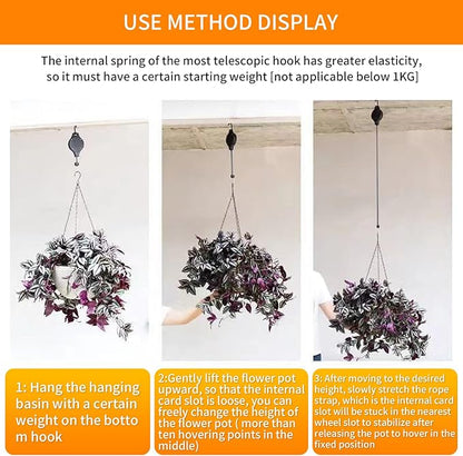 4PCS Plant Pulley Retractable Pulley Plant Hanger Hanging Flower Basket Hook Adjustable Retractable Plant Pulley Hangers - Versatile Height Hooks for Hanging Baskets, Flower Pots, and Bird Feeders