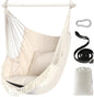 Chihee Hammock Chair Hanging Swing Max 500 Lbs 2 Cushions Included Metal Spreader Bar with Anti-Slip Grooves Portable Hanging Chair Side Pocket Large Macrame Bohemian Chair Indoor Outdoor