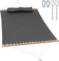 2 Person Hammocks for Outside, Double Quilted Fabric Outdoor Hammock with Spreader Bar, Large Removable Pillow, Storage Pockets, Carabiners, Max 475 lbs Capacity (Dark Grey)