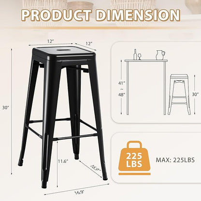 Furmax 30 Inch Metal Bar Stools Set of 4, Counter Height Backless Stools, Industrial Bar Chairs Patio Stool Stackable Backless Stool for Kitchen/Dining Room/Bistro/Patio Indoor Outdoor (Dark Black)