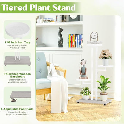 iDavosic.ly 3 Tier Plant Stand Indoor Outdoor, Tiered Corner Multiple Flower Pot Holder Shelf, Metal 28 Inch Tall Display Rack for Patio Porch Living Room Garden Balcony Bedroom, White