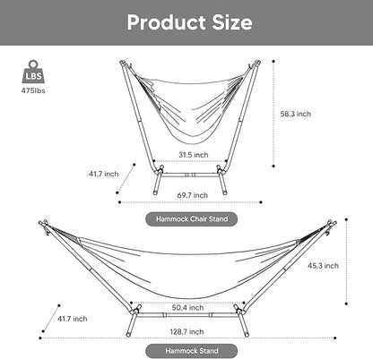 SUNCREAT 2-in-1 Hammocks Hammock Chair with Stand, 475 lbs Capacity, Heavy Duty Two Person Hammock with Stand, Patented, Blue Stripe