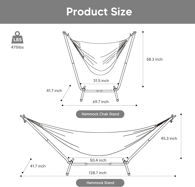 SUNCREAT 2-in-1 Convertible Free Standing Hammock with Stand Included, Camping Backyard Hammock with Stand, Patented, Blue & White Stripe