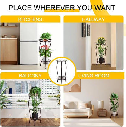 2 Tier Rustproof Iron Plant Stand - Heavy Duty Outdoor Plant Stands For Patio, Balcony Or Garden Or Planter Corner - Plant Stand Indoor (Bronze)