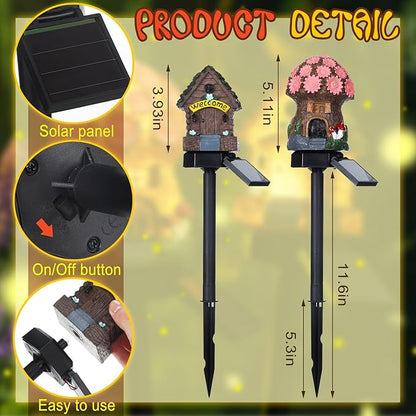 2 Pack Mushroom Fairy House Solar Light Spring Outdoor Garden Home Statue LED Light Fairy Lights for Outside Spring Garden Lawn Walkway Patio Yard Backyard Plant Decoration