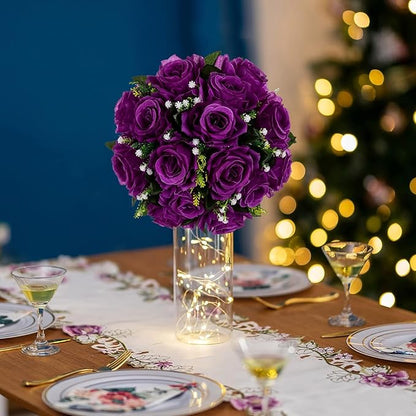Artificial Flower Balls, 10 Pcs Purple Silk Rose Centerpieces