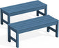 SERWALL 47 Inches Outdoor Bench Set of 2, All Weather HDPE Backless Bench with Wood Grain Texture for Garden Porch and Park, Curved Bench Seat for Comfort, Blue