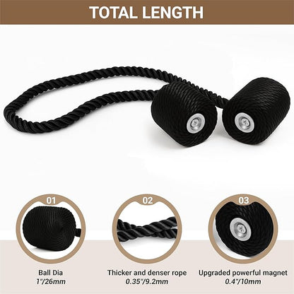 Hion Magnetic Curtain Tiebacks Black 2pcs, Curtain Tiebacks Buckles Holdbacks Holders Hooks Clip for Home Bedroom Office Decorative Curtain