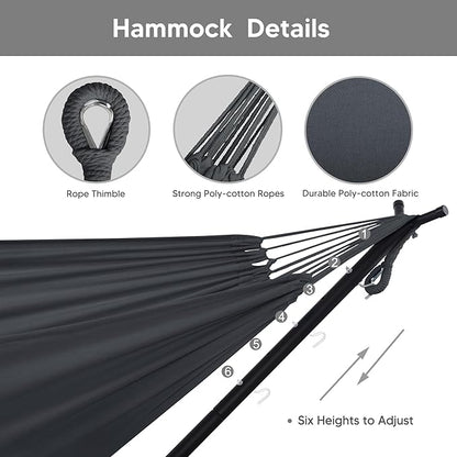 SUNCREAT 2-in-1 Hammocks Convertible Portable Double Hammock with Stand Included, Outdoor Hammock and Stand, Patented, Dark Grey