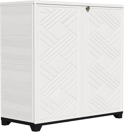 ZZM Indoor/Outdoor Storage Cabinet Waterproof, 34"x15"x34" Plastic Outdoor Storage Box for Garden Balcony Bathroom, All Weather Outdoor Storage Clearance, DIY Usage, with 1 Shelf (White)