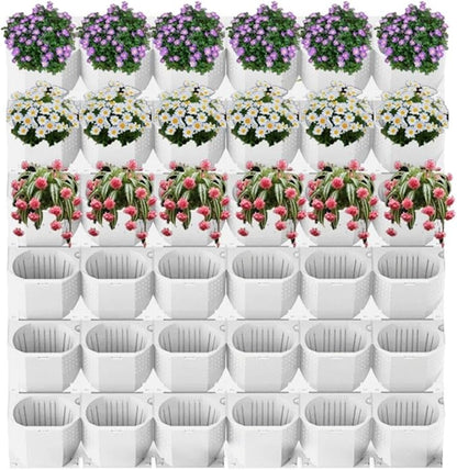 36 Pockets Living Wall Planter Indoor, Self Watering Wall Hanging Planters for Outdoor Plants Stackable, Cascading Vertical Planter Garden (36 planters White)
