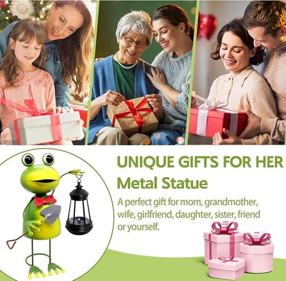 Solar Garden Lights Frog Statue,13.78in Tall Frog with Lantern Waterproof, Birthday Gifts for Women Mom Grandma, Big Metal Frog Stakes Decorative for Home Front Patio Balcony Yard Art Lawn