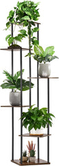 6 Tier Plant Stand Indoor Outdoor, Wood Metal Corner Shelf, Multiple Flower Pot Rack Holder Shelves, Planter Shelf Display Storage Organizer for Patio Living Room Balcony (Black)