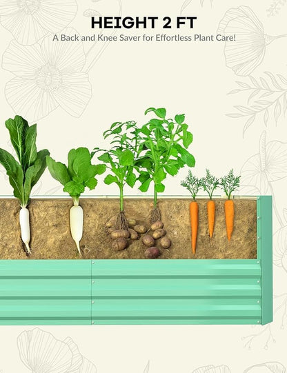 GarveeLife 2pcs 6x3x2 ft Galvanized Raised Garden Bed, 24" Tall Metal Planter Box for Flowers Vegetables, Rust-Resistant Raised Garden Beds for Gardening, Easy Assembly Outdoor Garden Box & Planters
