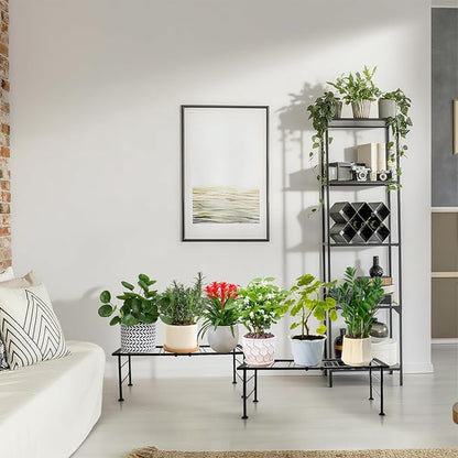 2 Pack Metal Plant Stand Indoor Outdoor, 1 Tier Heavy Duty Flower Pot Stands, Space-Saving Ladder Planter Holder, Decorative Flower Display Rack for Patio Living Room Garden Corner Balcony
