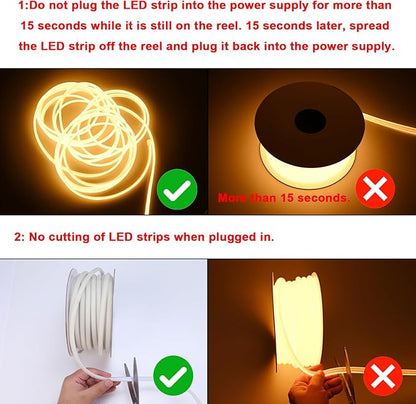 AC 110V COB LED Strip Lights Outdoor Waterproof 65.6ft, 2700K Warm White Super Bright 200W CRI 90+ LED Rope Light, IP65 Flexible Cuttable, for Bedroom Garden Commercial House