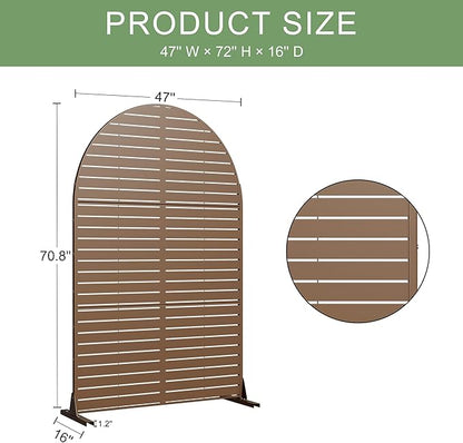 Casaphoria 72" H x 47" W Arched Metal Privacy Screen - Elegant Freestanding Outdoor Screen for Deck, Patio & Balcony - Versatile Decorative Privacy Panels for Home & Garden Use (Brown-Louvered)