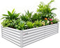 A ANLEOLIFE 6X3X1.5 ft Galvanized Raised Garden Beds Outdoor, Rectangular Metal Planter Box for Planting Vegetables Flowers Herb, Anti-Rust & Easy-Setup, Antique White
