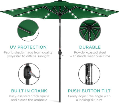 Best Choice Products 10ft Solar Polyester LED Lighted Patio Umbrella w/Tilt Adjustment and UV-Resistant Fabric