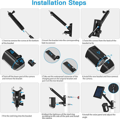 HOLACA 2-in-1 Pole Mounting Bracket for Stick Up Cam Pro Solar Panel, Spotlight Cam Pro/Plus and Stick Up Cam Battery/Wired Outdoor Mount Accessories for Ring SuperSolar Panel (Black)