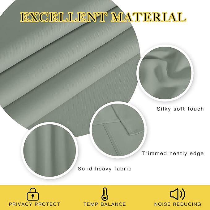 NICETOWN Blackout Curtains 63 inches Long for Living Room Bedroom, Grommet Thermal Insulated Room Divider Drape Window Treatment for Sliding Patio Door, W100 x L63, 1 Panel, Sage Green