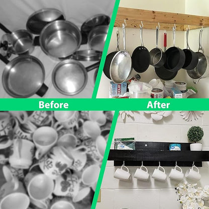 12 Pcs Ceiling Hooks for Hanging Plants, Cups, Utensils and Christmas String Lights, 1-1/4 inch Vinyl Coated Screw-in Plant and Cup Hooks for Wooden and Drywall with Anchors - White