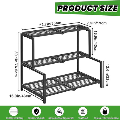 3 Tier Stair Style Metal Plant Stand for Indoor Outdoor, Heavy Duty Plant Display Shelf for Multiple Plants, Garden Rack Flower Pot Holder for Living Room Patio Balcony