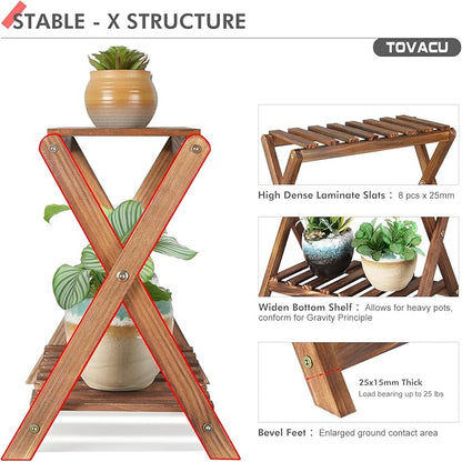 Small Plant Stand Indoor 2 Tier Table Top Flower Succulent Stand Desk Wood Plants Shelf Holder Windowsill Mini Cactus Stands Rack (X-2 Design)