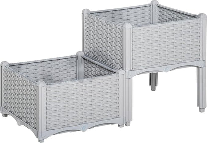 Outsunny 2 Piece Raised Garden Bed with Legs, Planter Box Raised Bed to Grow Flowers, Herbs & Vegetables, Gray