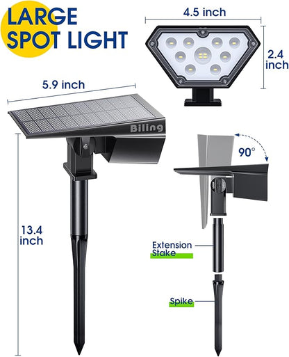 Biling Solar Spot Lights - 2-in-1 Outdoor Landscape Lights, 12 LED Bulbs - Solar Powered, IP67 Waterproof & Adjustable for Patio, Pathway, Yard, Garden, Driveway & Pool