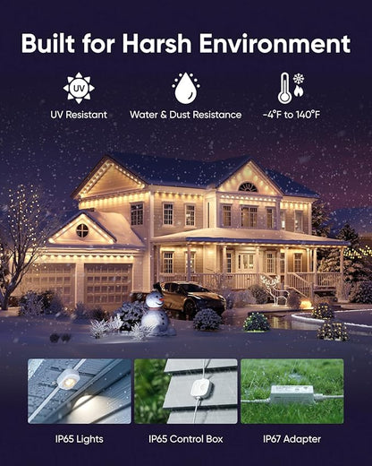eufy Permanent Outdoor Lights E22, 50ft with 30 Triple-LED Lights, Smart RGBWW for Christmas, Daily and Holiday, Up to IP67 Waterproof, AI Light Themes for Christmas Decorations, Works with eufy Cams