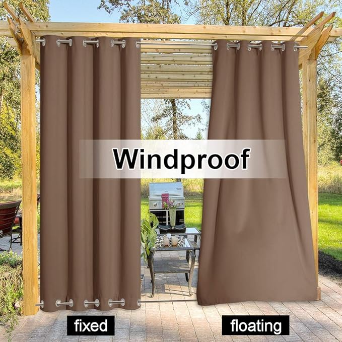 NICETOWN Outdoor Curtain for Patio Waterproof 84" W by 95" L, Thermal Insulated Rustproof Steel Top and Bottom Grommets Blackout Indoor Outdoor Drape, Windproof & Keep Privacy, 1 Panel, Tan-Khaki