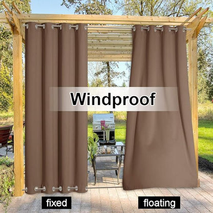 NICETOWN Outdoor Curtain for Patio Waterproof, Thermal Insulated Top & Bottom Grommet Blackout Windproof Cabana Curtain & Drape Keep Warm Divider for Party, Terrace, Wedding, Tan, 1 PC, W100 by L95