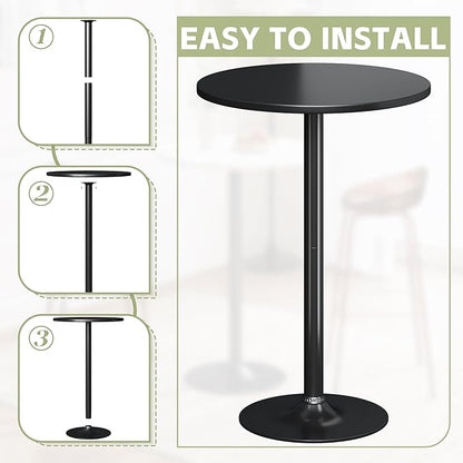 Flamaker Round Bistro Pub Table Modern Style Metal Base MDF Top Cocktail Bar Table Counter Bar Height for Pub, Dining Room, Party (1, Full Black)