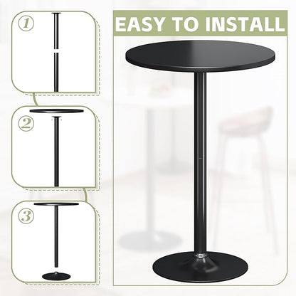 Flamaker Round Bistro Pub Table Modern Style Metal Base MDF Top Cocktail Bar Table Counter Bar Height for Pub, Dining Room, Party (4, Full Black)