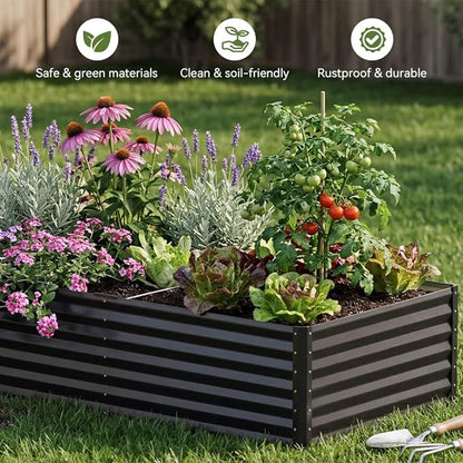 COMHOMA Galvanized Raised Garden Bed,Large Metal Planter Box for Outdoor Vegetables,Corrugated Steel Herbed Plants Container,Extra Deep Gardeners Kits with Open Bottom (1, 6x3x2FT)