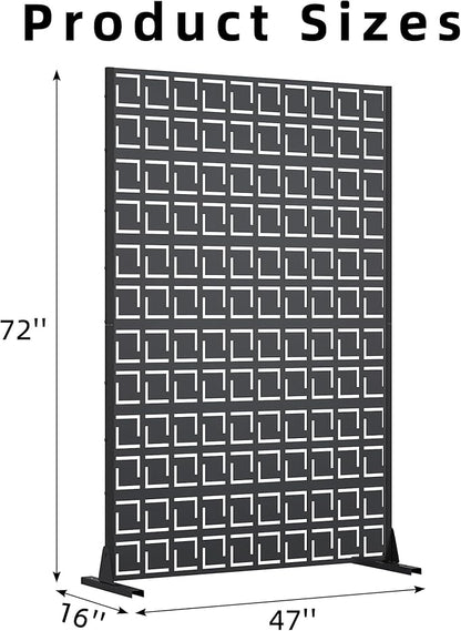 Casaphoria 72" H x 47" W Metal Privacy Screen, Outdoor Freestanding Decorative Divider for Patio, Deck, Balcony, and Garden with Stable Base, Black-Frederick
